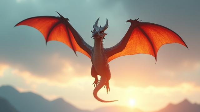 空を舞うドラゴンのアニメーション